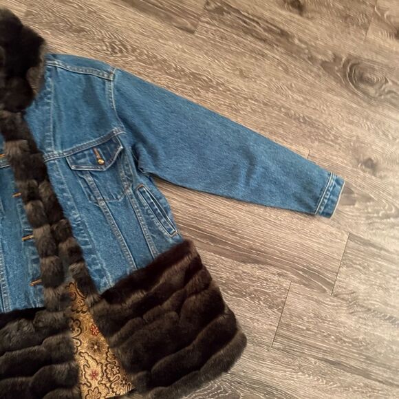 Tasha Polizzi Denim Jacket with Rich Brown Fur Accents - Picture 4 of 10